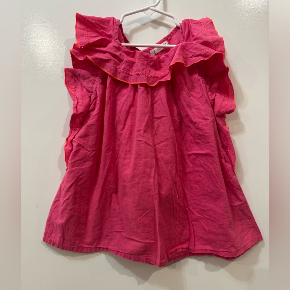 LANIDOR Girls Pink‎ Ruffle Size 8 Top Tunic blouse 100% Cotton Oversized Pleated